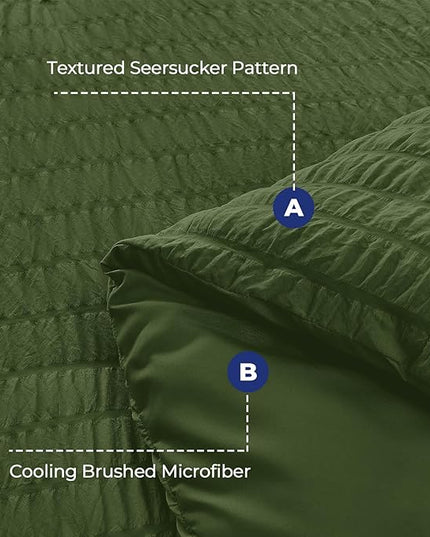 HYMOKEGE Olive Green California King Comforter Set Seersucker 7 Pieces, All Season Luxury Bed in a Bag for Bedroom, Bedding Set with Comforter, Sheets, Pillowcases & Shams