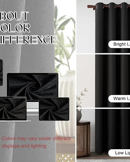 100% Blackout Linen Curtains 84 Inch Length 2 Panels for Bedroom, Thermal Insulated Full Shading Soundproof Privacy Panels for Playroom Guest Room, Black, W52 x L84, 2 Panels