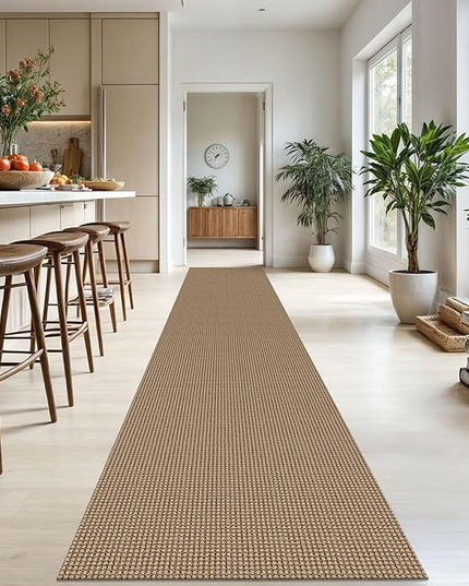 KOZYFLY Extra Long Runners for Hallways 2.6x18 ft Washable Kitchen Runner Non Slip Rubber Backed Hallway Rug Cotton Entryway Runner Rug Floor Carpet for Indoor Hall, Kitchen, Stair, Tan/Orange/Brown