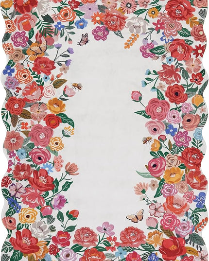 Wonnitar Washable Red Camellia Floral Area Rugs 5x7, Non-Slip Boho Rugs for Living Room, Soft Scalloped Flower Floor Carpet Rugs for Bedroom Kids Nursery Dorm Decor (Red,5'x7')