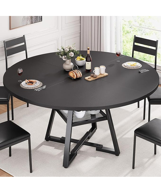 51'' Round Dining Table for 6,Kitchen Dining Room Circle Dinner Pedestal Table,Space Saving Wood Kitchen & Dining Room Furniture (Black, 51In)
