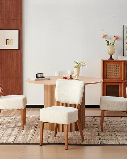 47 Inch Round Dining Table Set for 4, Modern Mid Century Circle Kitchen Dinner Wood Table with 4 Upholstered Stackable Dining Room Chairs for Living Room Apartment, Oak & White