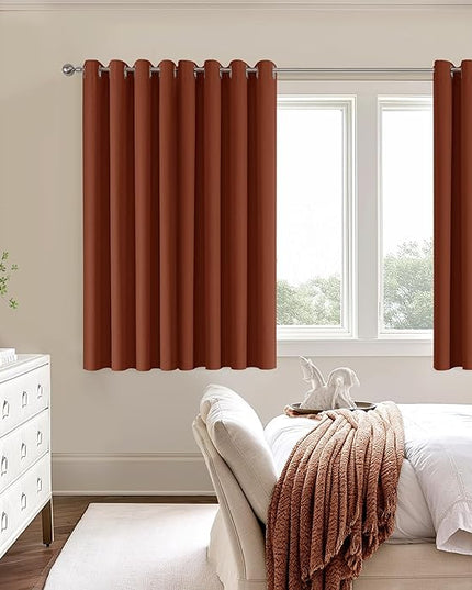 ChrisDowa 100% Blackout Terracotta Solid Curtains 54 Inches Long 2 Panels for Bedroom Living Room,Farmhouse Room Darkening Thermal Insulated Soundproof Grommet Top Window Treatment Drapes,52x54
