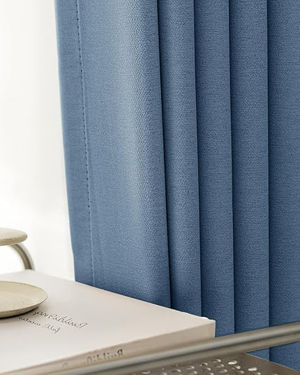 100% Blackout Extra Long Curtains 120 inch Length 2 Panels for Living Room, Linen-Look Textured Room Darkening Thermal Insulated Noise Reduction Drapes for Bedroom (W52xL120, Blue)
