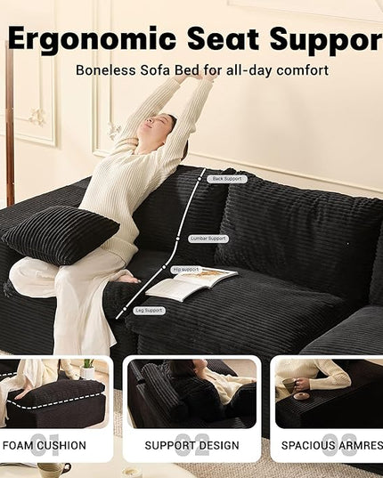 106.3” Sectional Couches for Living Room, Cloud Couch, Modular Sectional Sofa, Convertible Sofas Bed, Deep Seat Sofa, Corduroy, Black