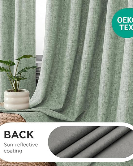 Joydeco Pinch Pleated Curtains - 100% Blackout for Bedroom, Sage Green Linen Curtains 40" W x 84" L, Thermal Insulated 2 Panels Light Blocking Drapes, Back Tabs for Living Room