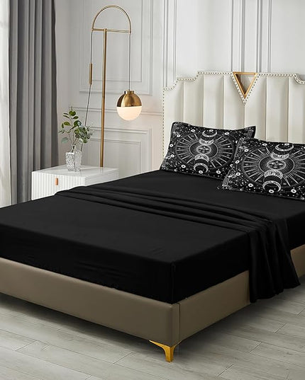 Bedbay Sun and Moon Comforter Set Queen Size Boho Hippie Bedding,Trippy Cosmos Celestial Decor Soft Cozy Galaxy Bed Set 8 Pcs Queen Bed in a Bag Black and White Galaxy Comforter Set(White,Queen)