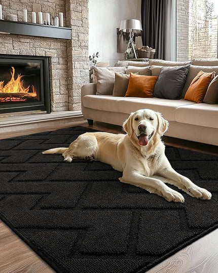 hicorfe Indoor Doormat,Front Back Door Mat Rubber Backing Non Slip Door Mats 47"x71" Absorbent Resist Dirt Entrance Doormat Inside Floor Mats for Entryway Washable Low-Profile (Black)