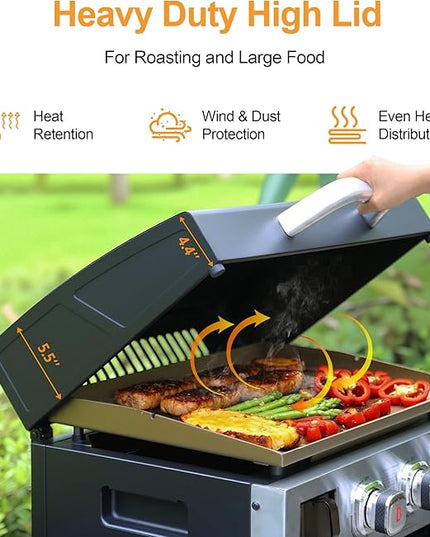 Brand-Man 3-Burner Portable Propane Gas Griddle with Lid - 28,000 BTU Flattop Griddle Grill, 504 Sq. In., Folding Side Tables, Rolling Cart for Outdoor BBQ, Camping, Patio