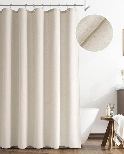 Naturoom Light Tan Linen Shower Curtain, Cloth Textured Fabric Shower Curtain Set with Hooks, Simple Elegant Modern Farmhouse Country Ultra Thick Bath Curtains for Bathroom,Water Repellent,72x72