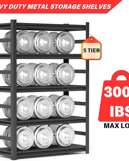 78“H Kitchen Shelves, 5-Tier Freestanding Metal Kitchen Storage Shelving Unit, Adjustable Pantry Rack, Heavy Duty Shelves Organizer, 3000 LBS Capacity, 78” H × 36” W × 16” D, Black