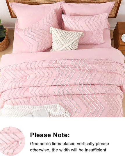 Litanika Pink Full Size Comforter Set with Sheets - 7 Pieces Bed in a Bag Full Boho Tufted Complete Bedding Sets with Comforter, Sheets, Pillowcases & Shams