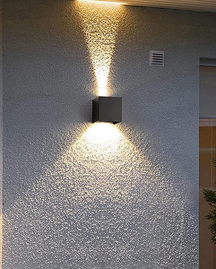 4-Pack LED Outdoor Wall Mount Lights Exterior/Interior, Square Modern Wall Sconce Fixture Set, Up and Down Lights IP65 Outdoor Waterproof Lights, 12W Warm Light 3000K Light Sconce (Matte Black)