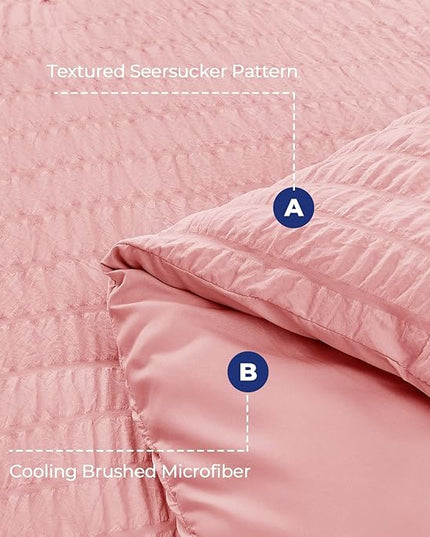 HYMOKEGE Rose Pink California King Comforter Set Seersucker 7 Pieces, All Season Luxury Bed in a Bag for Bedroom, Bedding Set with Comforter, Sheets, Pillowcases & Shams