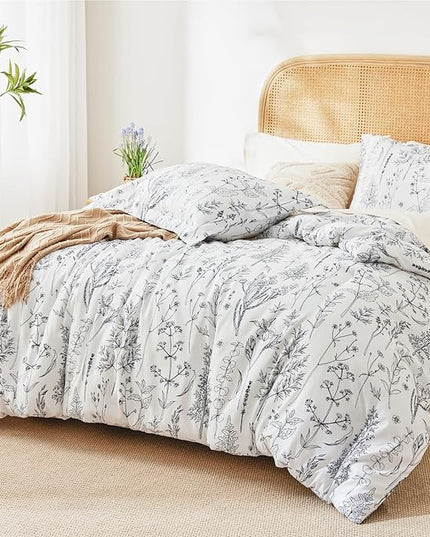 Love's cabin White King Size Comforter Set - King Comforter Set, 3 Pieces Cute Floral Bedding Sets for All Seasons,1 Soft Reversible Botanical Flowers Comforter and 2 Pillow Shams