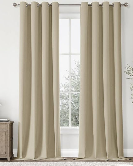 ChrisDowa 100% Blackout Tan Solid Curtains 102 Inches Long 2 Panels for Bedroom Living Room,Farmhouse Room Darkening Thermal Insulated Soundproof Grommet Top Window Treatment Drapes,52x102
