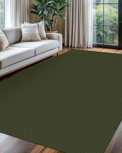 KOZYFLY Area Rug 6x9 Ft Washable Rugs for Living Room Non Slip Rubber Backed Bedroom Rug Braided Cotton Dining Room Rug, Floor Carpet for Living Room Dining Room Bedroom, Dark Green