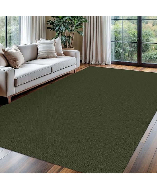 KOZYFLY Area Rug 6x9 Ft Washable Rugs for Living Room Non Slip Rubber Backed Bedroom Rug Braided Cotton Dining Room Rug, Floor Carpet for Living Room Dining Room Bedroom, Dark Green