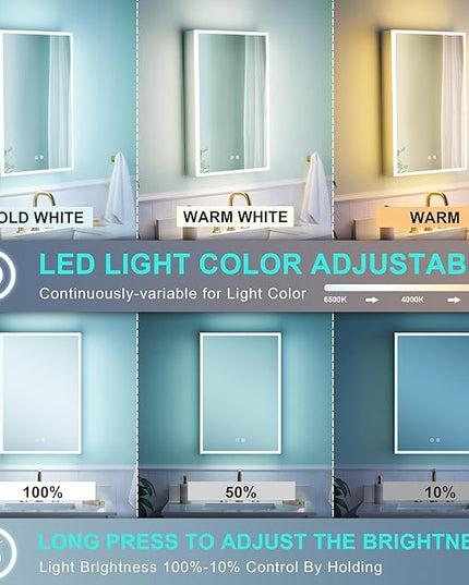 WELLFOR 20" X 30" LED Medicine Cabinet with Mirror, 3X Magnifiying Mirror Cabinet, Defogging/Dimmable Bathroom Mirrored Cabinet, Lighted Medicine Cabinet with Outlets & USB Ports, Right Opening Doors