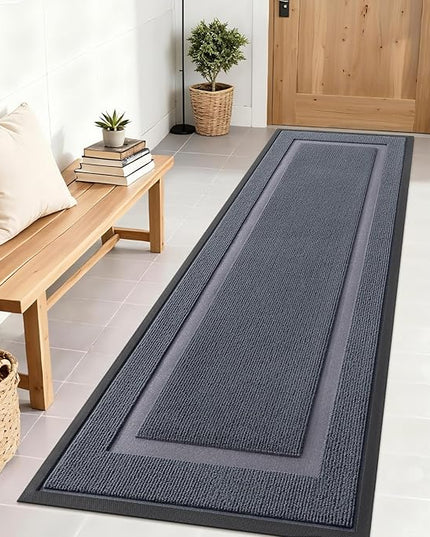 OLANLY Front Door Mat Indoor Outdoor Entrance, Waterproof All-Season, All-Weather Doormat, Sturdy Natural Rubber, Fade Resistant, Low Profile, Easy Clean Patio Porch Entryway Mat, 71x23, Light Grey
