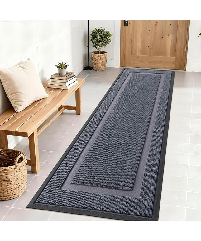 OLANLY Front Door Mat Indoor Outdoor Entrance, Waterproof All-Season, All-Weather Doormat, Sturdy Natural Rubber, Fade Resistant, Low Profile, Easy Clean Patio Porch Entryway Mat, 71x23, Light Grey