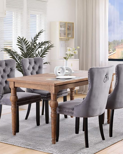 SoarFlash Velvet Dining Chairs Set of 2, Tall Back Side Chair, Modern Upholstered High-end Tufted Side Chair with Button Back Ring, Solid Wood Legs (Gray)