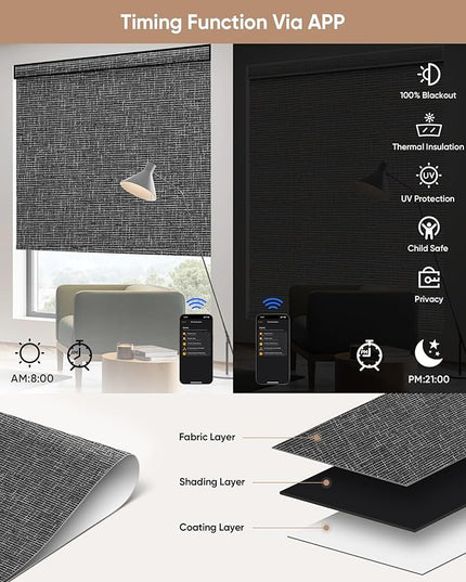 Kincmo Motorized Blinds with Remote,100% Blackout Motorized Roller Shades Work with Apple Homekit,Alexa,Google, Custom Electric Blinds with App,Voice Control (Classic Dark Grey)