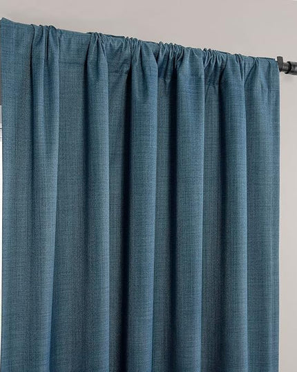 HPD Half Price Drapes Vienna Basic Linen 100% Blackout Curtains for Bedroom 108 Inches Long (2 Panels) - Rod Pocket Curtains & Drapes for Living Room & Windows - 50 X 108, Dark Blue