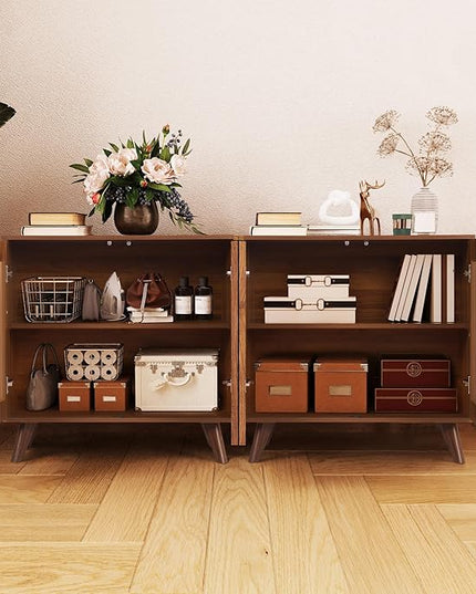Modern Sideboard Buffet Cabinet Console Table, Accent Storage Cabinet Credenza Buffer Cabinets with 4 Fluted Doors for Kitchen Dining Living Room Entryway (Walnut)