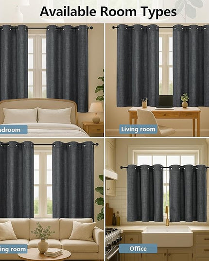 Chyhomenyc Coal Black Curtains 96 Inch Length 2 Panels, Light Filtering Faux Linen Textured Soft Airy Curtains for Living Room, Thick Farmhouse Grommet Bedroom Drapes, 50Wx96L Inch, 2PCS