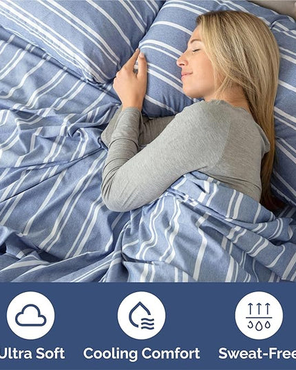 Split King Size 5 Piece Sheet Set - Comfy Breathable & Cooling Bed Sheets Set - Hotel Luxury Bedding for Women, Men, Kids, Teens, Boys & Girls - Deep Pockets & Wrinkle Free - Oeko-Tex - Blue Stripes 3