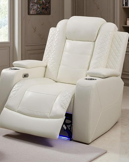Power Recliner Chair Set, Leather Reclining Sectional Couch with Adjustable Angle, Living Room Furniture Sets, Modern Reclining Single Chair with Armrests and Backrests for RV(Creamy White)