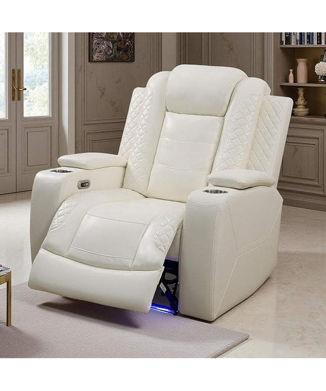 Power Recliner Chair Set, Leather Reclining Sectional Couch with Adjustable Angle, Living Room Furniture Sets, Modern Reclining Single Chair with Armrests and Backrests for RV(Creamy White)