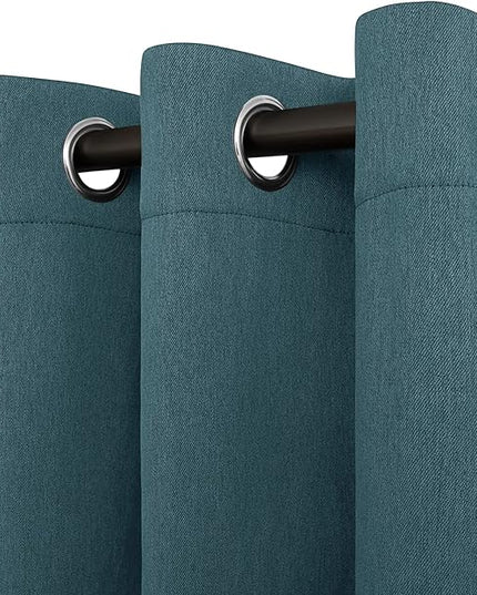 Easy-Going Linen Look Blackout Curtain Grommet Window Curtain Drapes for Bedroom, Living Room Thermal Insulated Room Darkening (2 Panels, 52x84 inch, Bluestone)