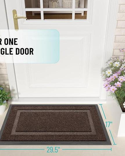 OLANLY Front Door Mat Indoor Outdoor Entrance, Waterproof All-Season, All-Weather Doormat, Sturdy Natural Rubber, Fade Resistant, Low Profile, Easy Clean Patio Porch Entryway Mat, 29.5x17, Dark Brown