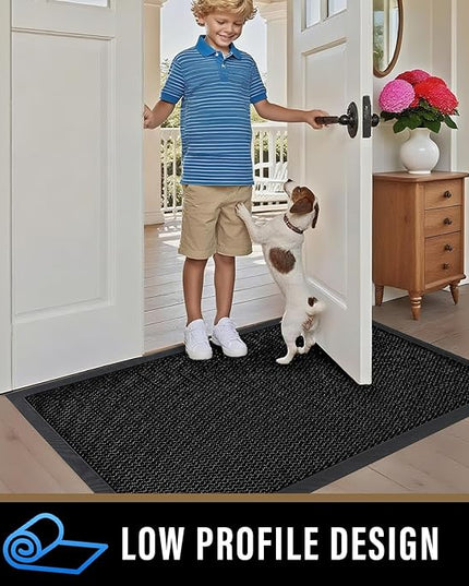 PLEASOR Front Door Mat Indoor Outdoor Entrance, Sturdy Natural Rubber Doormat, Resists Dirt and Absorbent, Low Profile Welcome Mat for Outdoor Entry, 24x36, Black