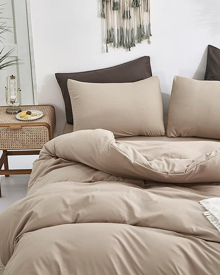 CLOTHKNOW Khaki Queen Comforter Set Cream Coffee Bedding Comforter Sets Soft Taupe Queen Comforter All Season Wheat Tan Comforter Sets Queen