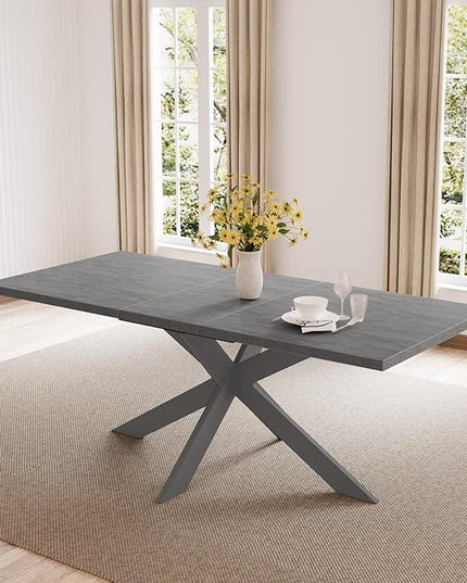 ZckyCine 7-Piece Dining Table Set, 6-Person Modern Rectangular Wooden Expandable Dining Table and 6-Person Leather Dining Chairs, 6-Person Kitchen Table and Chairs, Perfect for Kitchen Dining
