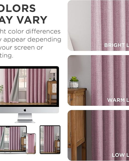 Joydeco Pinch Pleated Curtains - 100% Blackout for Bedroom, Pink Linen Curtains 40" W x 90" L, Thermal Insulated 2 Panels Light Blocking Drapes, Back Tabs for Living Room