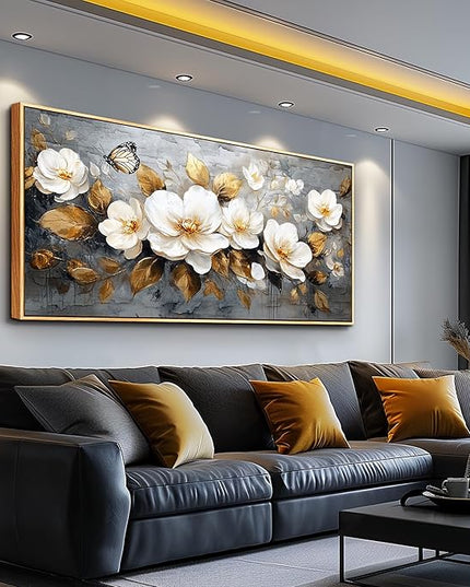 FUHAIHUA Wood Framed Canvas Wall Art For Living Room Large Wall Decor For Office Bedroom Decoration White Flower Pictures Farmhouse Painting Artwork Room Wall Mural Aesthetic Home Decor 30x60