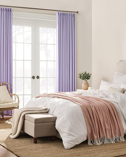 KEQIAOSUOCAI Pinch Pleated Lavender Blackout Curtains 63 Inches Long, Sound & Light Reducing Room Darkening Drape for Girl's Bedroom(Lavender, 2 Panels, W40 x L63)
