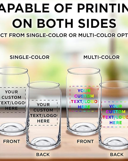 Custom Beer Can Glasses Set of 100, 16 oz. Pint Sized, Promotional Text, Logo, Soda Can Shape, Glassware, Clear