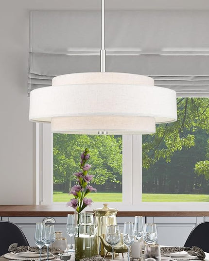 Livex Lighting Fabric Shade 52138-91 Meridian 5 Light Brushed Nickel Pendant