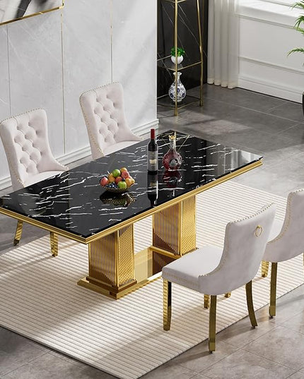 HomVent 68.11'' Faux Marble Dining Table Set for 4, Modern Rectangle Kitchen Table Set with Faux Marble Table Top & Stainless Steel Base for Kitchen Dining Room