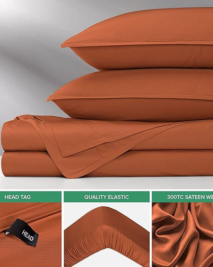 Pure Bamboo King Sheets, Genuine 100% Organic Viscose Derived from Bamboo Bed Sheet Set, Luxuriously Soft & Cooling, Double Stitching, 2 Year Quality Promise (King, Terracotta)