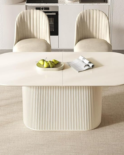 Guyii 70" Oval Dining Table Set with 4 Chairs, Modern Kitchen Table Set, Indoor Rectangular Dining Room Tables for Kitchen, Bar, Living Room, Breakfast Nook, Cream White
