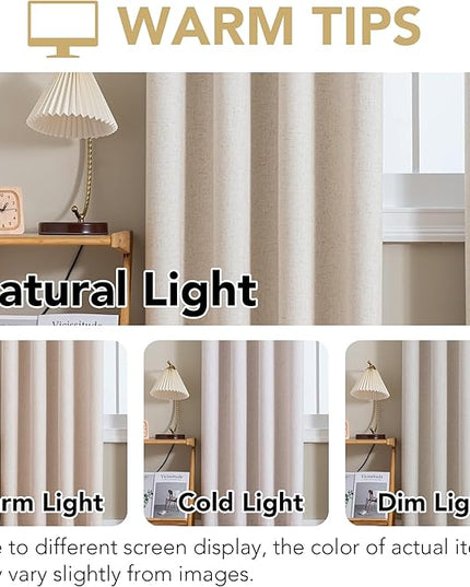 H.VERSAILTEXLinen-Polyester Curtains 100%Blackout Curtains for Bedroom 96"Long Full Light Blocking Nature Linen-Polyester Blended Window Curtains for LivingRoomNickel Grommet(2Panels,HeatheredNatural)
