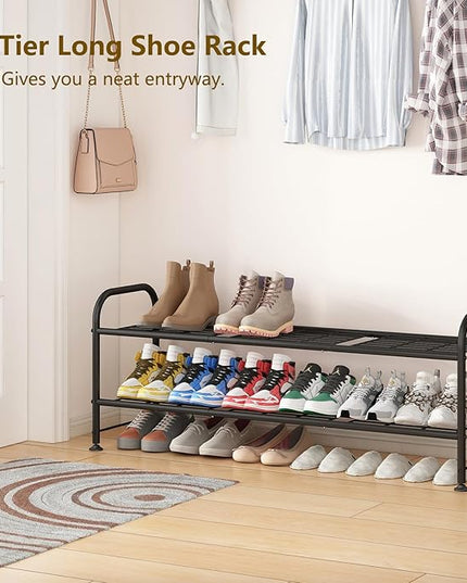 LINZINAR Shoe Rack 2 Tier Storage Organizer for Closet Entryway Metal Black