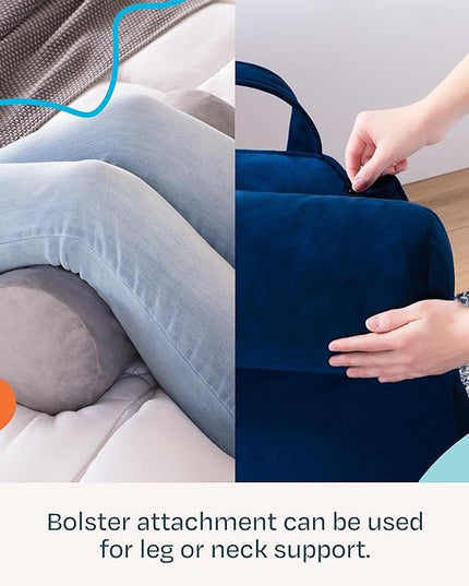 LINENSPA Reading Pillow with Shredded Memory Foam- Back Pillow for Sitting in Bed, Reading, Gaming, Watching TV – Bed Chair Pillow with Arms, Dorm Room Essentials, Navy