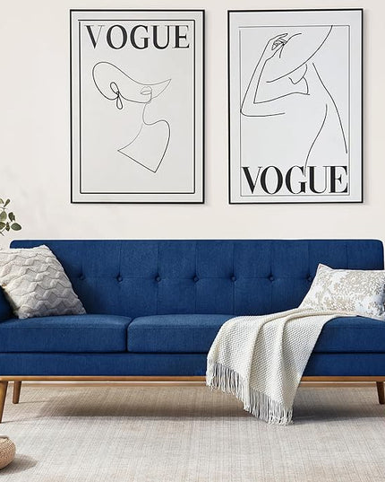 HUIMO Sofa Couch, Mid Century Modern Sofa with Solid Wood Frame, Button Tufted Couch for Bedroom, Living Room, Office, Apartment (Dark Blue, 80 inch)